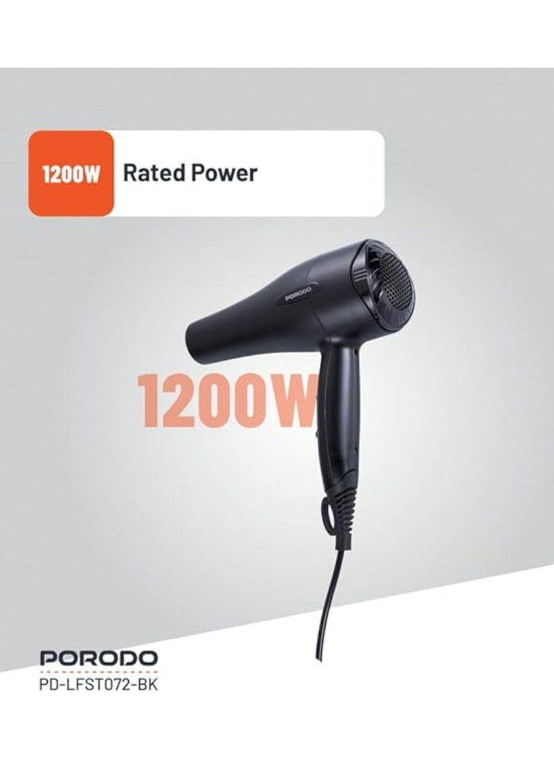 1200W Hair Dryer / Negative Ion / No Freeze Hair Dryer / Overheat Protection / Powerful Airflow /Hot & Cool/ Even Heat Distribution - Black