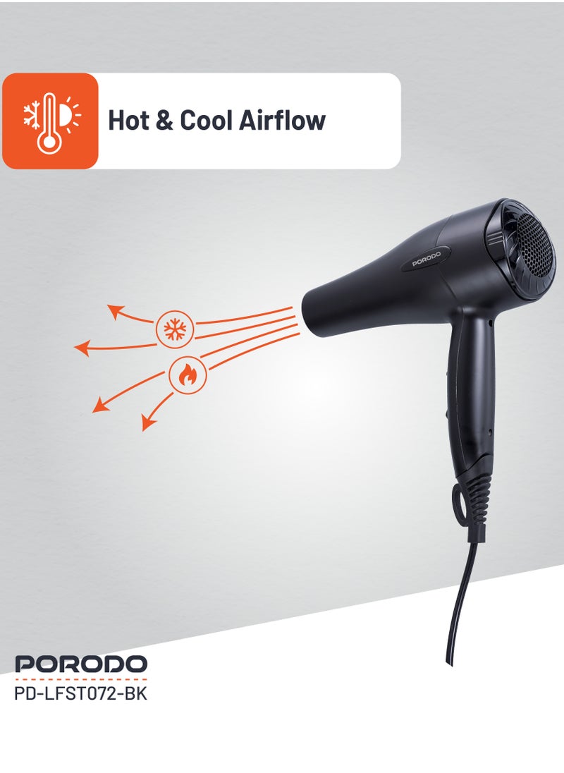 1200W Hair Dryer / Negative Ion / No Freeze Hair Dryer / Overheat Protection / Powerful Airflow /Hot & Cool/ Even Heat Distribution - Black