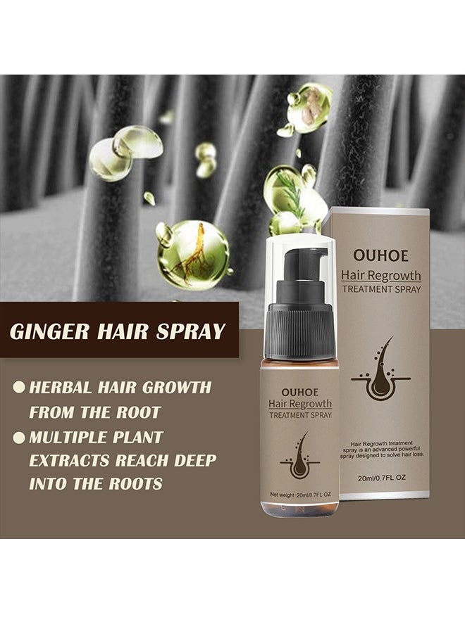 Hair Regrowth，Ginger Hair Thickening Spray Anti-Hair Loss Firming Nourishing Strong and Thick Hair, Treatment Hair Growth Essence, Dense Hair Regeneration Spray, Suitable for Men and Women(20ml/0.7fl.oz)