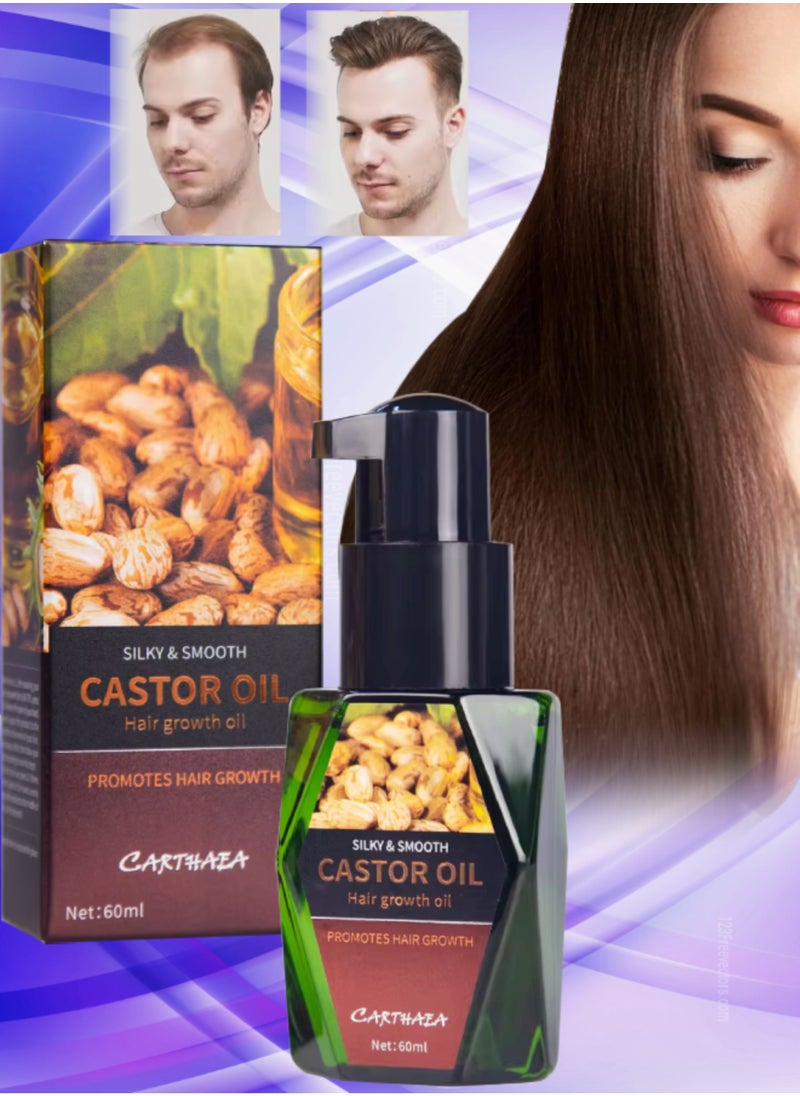 60ml Castor Oil Hair Growth Oil Silky and Smooth Castor Oil for Hair Growth Eyebrows and Eyelashes Growth Skin and Nails Repair Damaged Hair Follicles Moisturizing Hydrating Nourishing Hair Oil