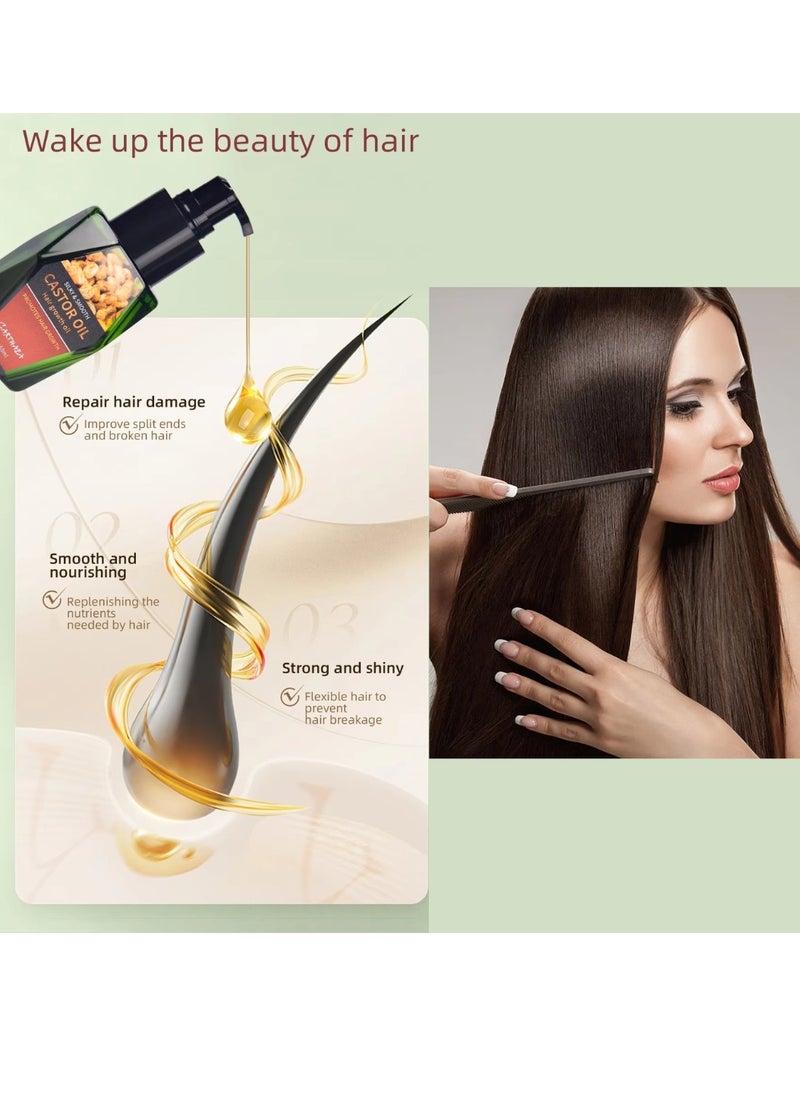 60ml Castor Oil Hair Growth Oil Silky and Smooth Castor Oil for Hair Growth Eyebrows and Eyelashes Growth Skin and Nails Repair Damaged Hair Follicles Moisturizing Hydrating Nourishing Hair Oil