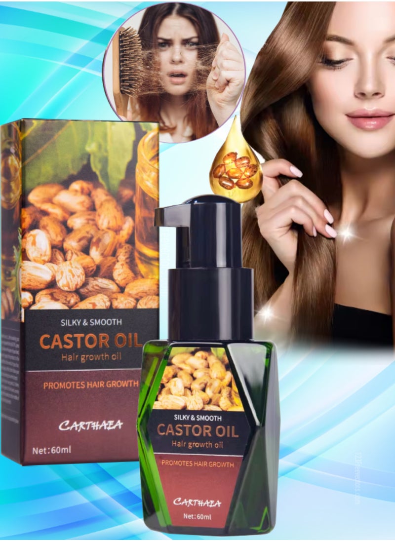 60ml Castor Oil Hair Growth Oil Silky and Smooth Castor Oil for Hair Growth Eyebrows and Eyelashes Growth Skin and Nails Repair Damaged Hair Follicles Moisturizing Hydrating Nourishing Hair Oil