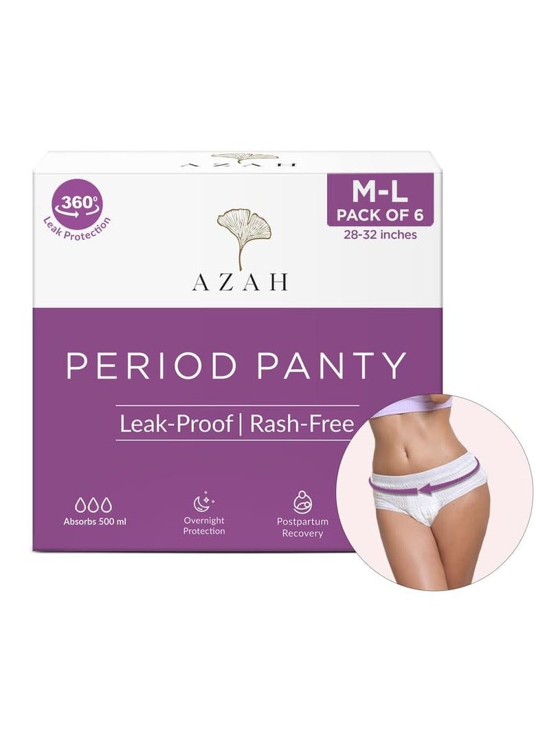 AZAH Period Panty For Girls [M-L Pack of 6] | Disposable Period Panty for women Heavy Flow| Leak Proof |12 Hrs Protection | Super Absorbent 360° Coverage | Rash Free Maternity Panties After Delivery