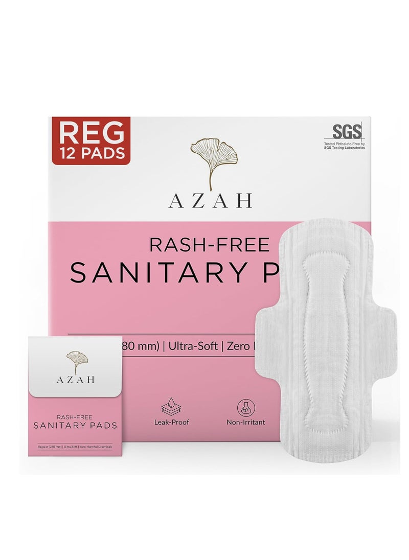 AZAH Sanitary Pads for Women Regular [Pack of 12] 100% Rash-Free sanitary napkins | 3x More Absorption, Cottony Soft and Dry Top Cover for heavy Flow | Leak-Proof | With Disposable Bag