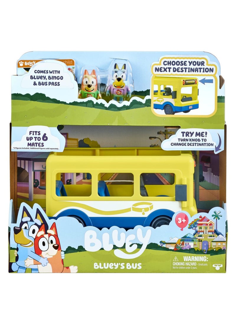 Bluey Bus, Bus Vehicle and Figures Pack with Bluey and Bingo, 2.5-3 inch Figures