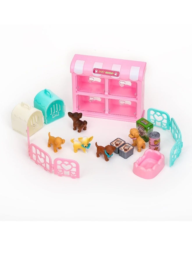 Pet Pretend Educational Play Toys, Pet Pretend Kit for Kids, 32 PCS Dog Figures Playset, Pet Dog Grooming Feeding Toys Play, Gift for Kids Toddlers Boys and Girls