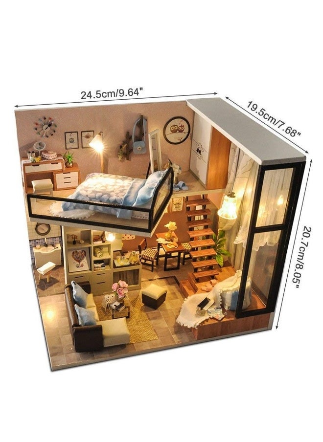 DIY Miniature Dollhouse Kit Creative Room Mini Handmade Wooden Doll House with Dust Proof Cover for Kids Teens Adults Assemble the Villa Model Toy Gift