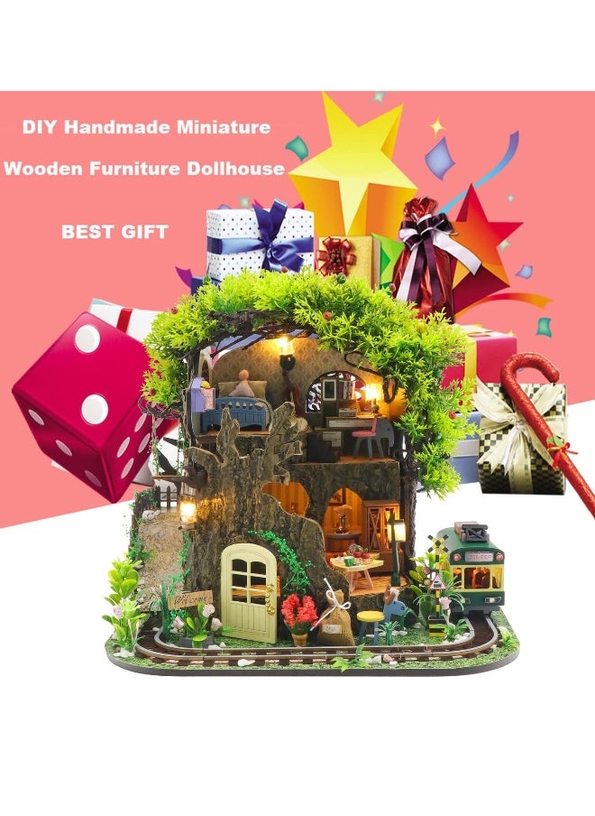 DIY Miniature Dollhouse Kit Realistic Mini 3D Wooden House Room Craft with Furniture Led Lights Dust Proof Cover and Music Movement Creative Room Idea for Valentine's Day Birthday Gift