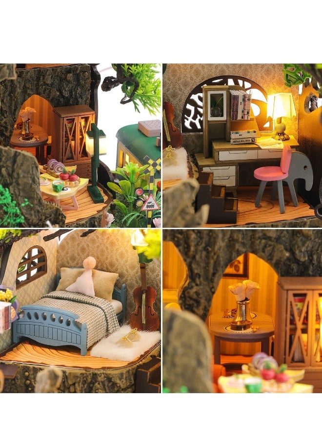 DIY Miniature Dollhouse Kit Realistic Mini 3D Wooden House Room Craft with Furniture Led Lights Dust Proof Cover and Music Movement Creative Room Idea for Valentine's Day Birthday Gift