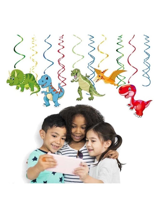 30PCS Watercolor Dinosaur Hanging Swirl Dinosaur Party Decorations for Boys Kids Dino Theme Birthday Party Supplies Jurassic World Hanging Spiral Garlands Ceiling Decor