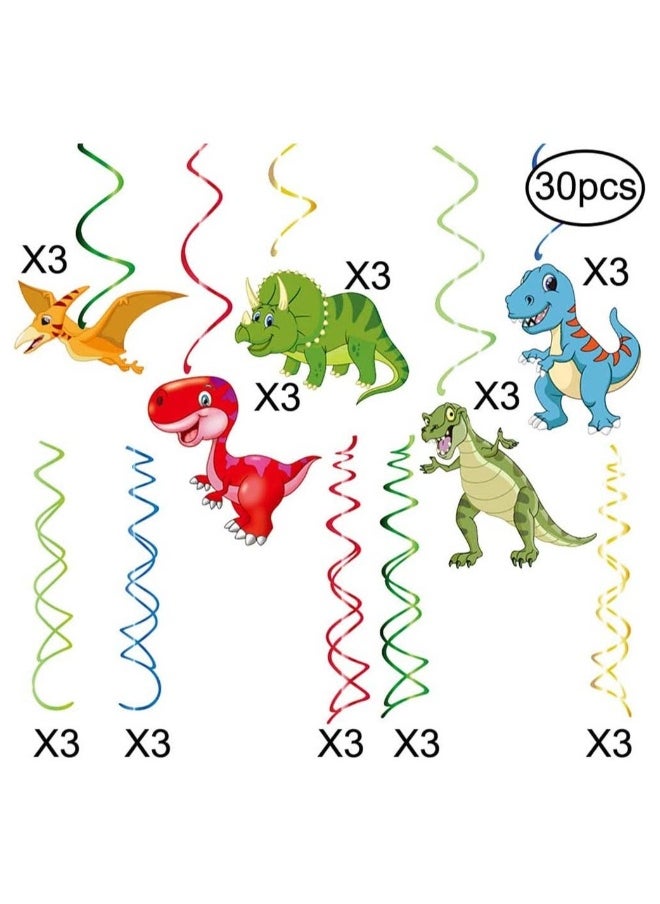 30PCS Watercolor Dinosaur Hanging Swirl Dinosaur Party Decorations for Boys Kids Dino Theme Birthday Party Supplies Jurassic World Hanging Spiral Garlands Ceiling Decor