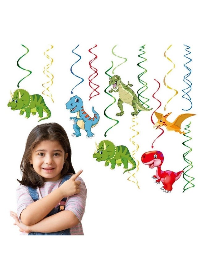 30PCS Watercolor Dinosaur Hanging Swirl Dinosaur Party Decorations for Boys Kids Dino Theme Birthday Party Supplies Jurassic World Hanging Spiral Garlands Ceiling Decor