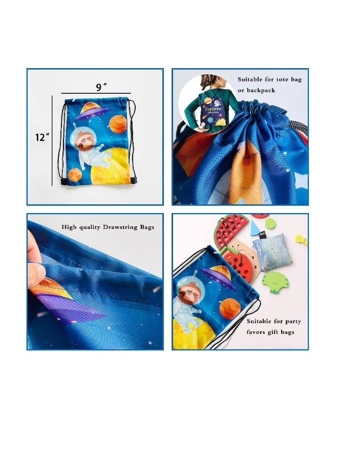 Space Party Favor Bags, 6 Pcs Goodies Drawstring Bags, Space Theme Kid's Birthday Goodies bags, Birthday Party Favor Bags, Candy Snacks School Travel Toy Storage Bag for Boys Girls