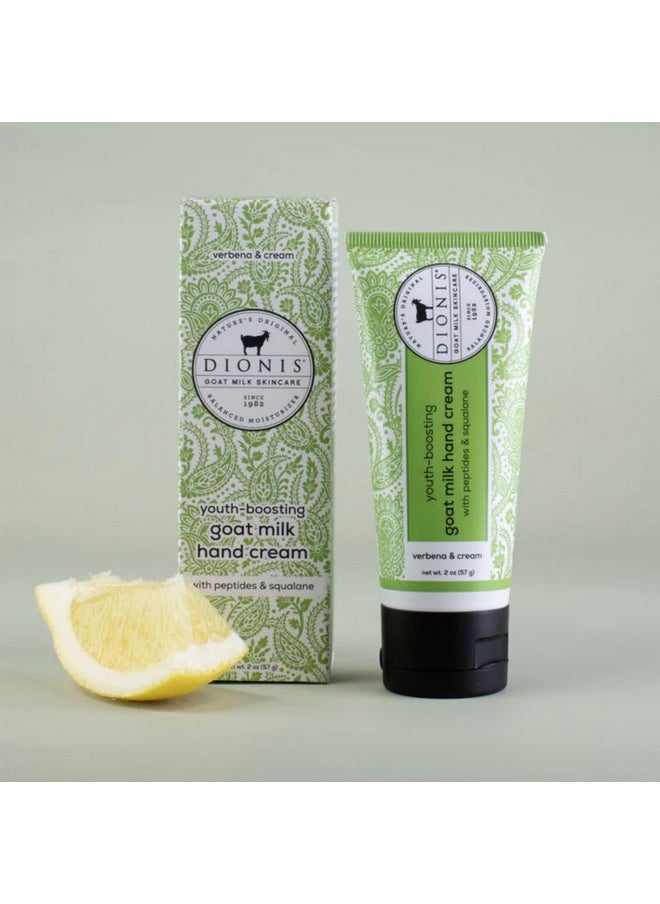 Youth Boosting Goat Milk Hand Cream 2Oz, With Peptides And Squalane For More Vibrant And Healthy Skin, Verbena & Cream