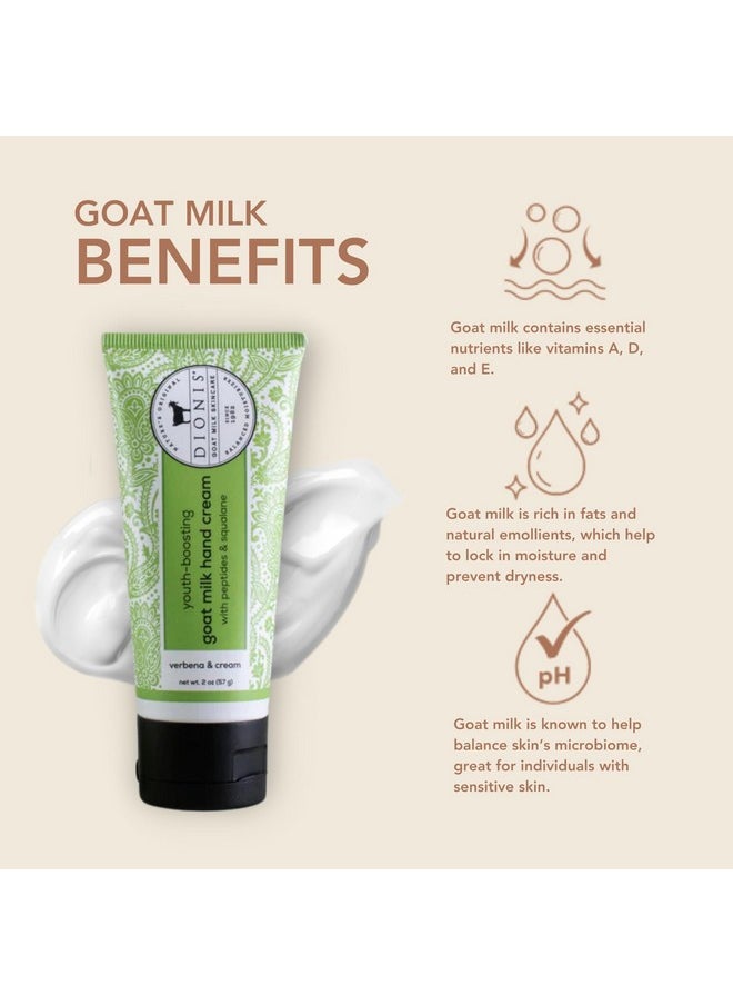 Youth Boosting Goat Milk Hand Cream 2Oz, With Peptides And Squalane For More Vibrant And Healthy Skin, Verbena & Cream