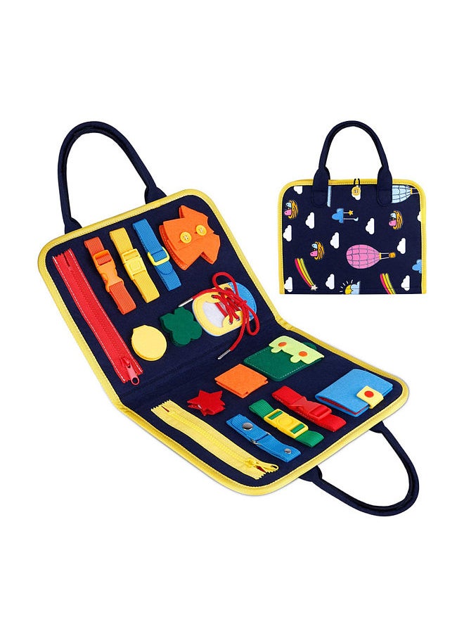 Toddler Busy Board Sensory Toy Basic Skills Activity Boards Fine Motor Skills Educational Learning Toys Easy Carry Handbag Style Great for Airplane Car Travel