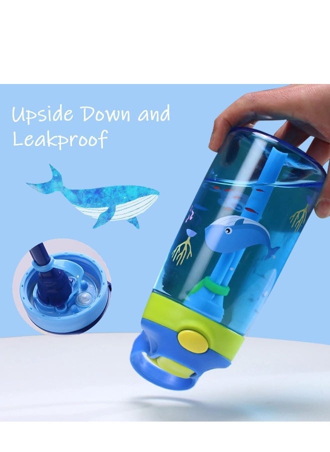 Kids Water Bottle Toddler Cup with Straw Spill Leakproof Durable Plastic Drinking for Boys and Girls Child Reusable Water Indoor Outdoor Whale