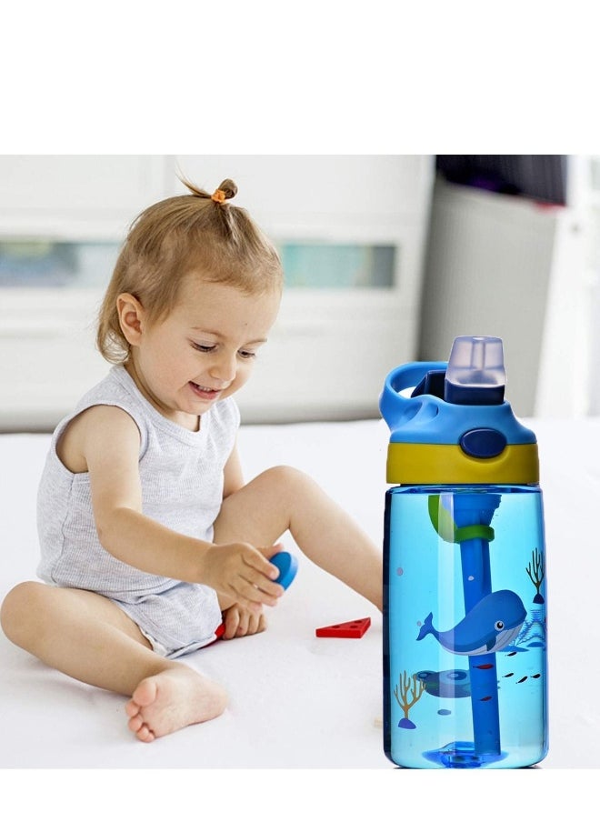 Kids Water Bottle Toddler Cup with Straw Spill Leakproof Durable Plastic Drinking for Boys and Girls Child Reusable Water Indoor Outdoor Whale