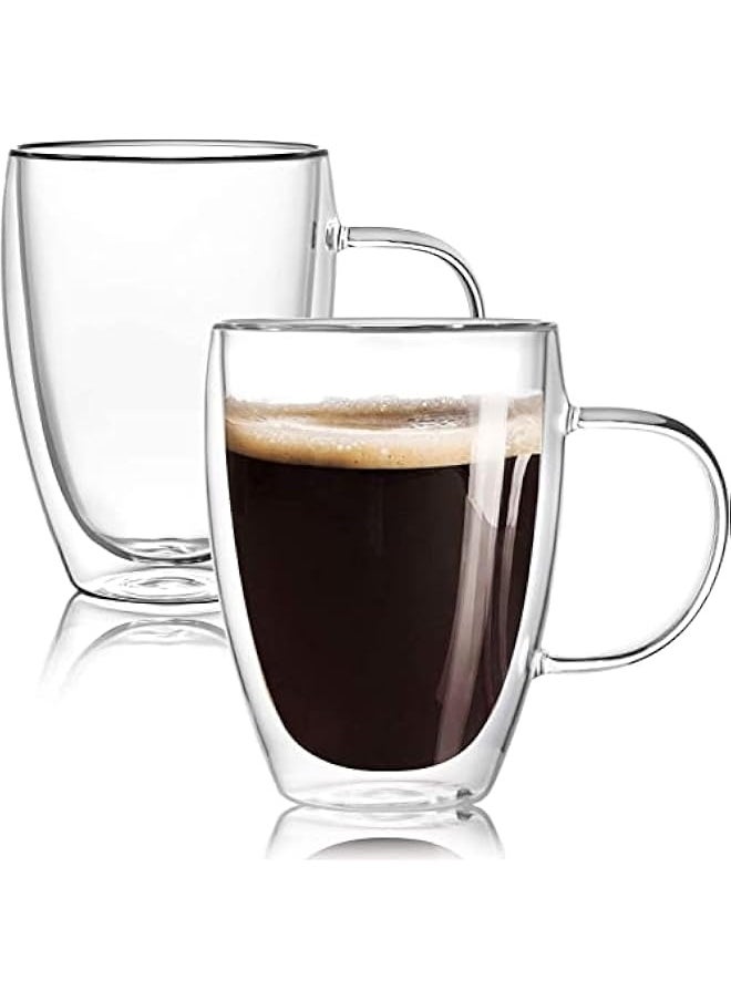 2-Pack Double Walled Glass Coffee Mugs with Handle,Insulated Layer Coffee Cups,Clear Borosilicate Glass Mugs,Perfect for Cappuccino,Tea,Latte,Espresso,Hot Beverage,Wine,Microwave Safe (350ml 2pcs)