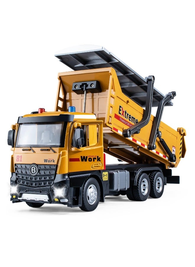 Crane Truck Toy Metal Cab, Crane Toy for Boys, Friction Powered Crane Machine Tow Truck with Lights and Sounds, Crane Vehicles Machine Toy for Children, 13.5