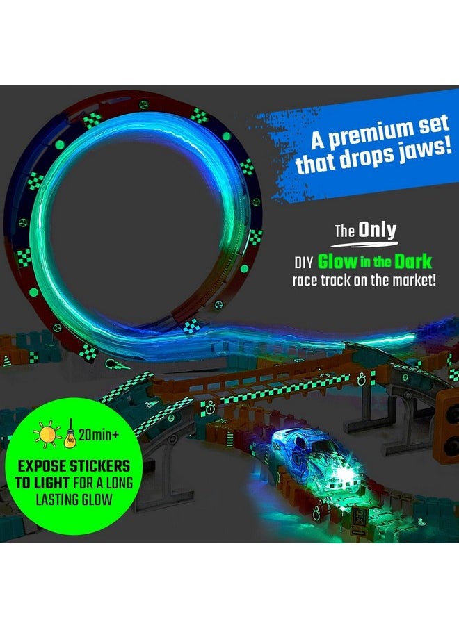 Race Track Glow In The Dark Magic Toy Set, Kids Light Up Flexible Car Tracks - Best Birthday Gift For Boys Girls And Toddlers 3 4 5 6 7 8 Year Old