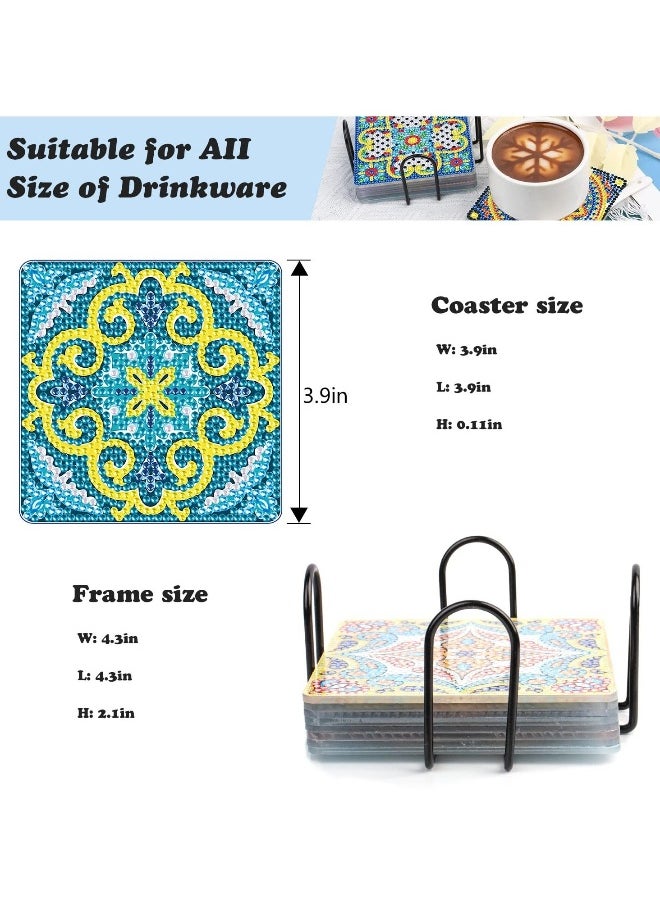 9 Pcs Diamond Painting Coasters with Holder, DIY Mandala Diamond Art Coasters for Drinks, Small Diamond Painting Kits for Adults Accessories Diamond Dots Art Craft Supplies