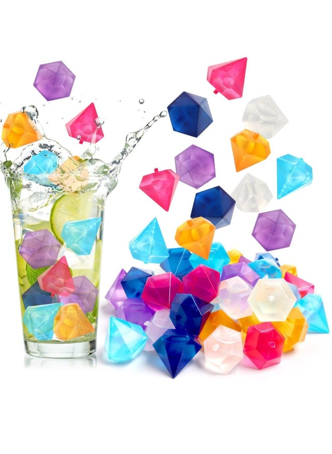 48 Pack Reusable Ice Cubes, Diamond Shape Reusable Frozen Ice Cubes, Plastic Squares for Drinks like Whiskey, Wine or Beer, to keep your Drink Cold Longer (multiple colour)