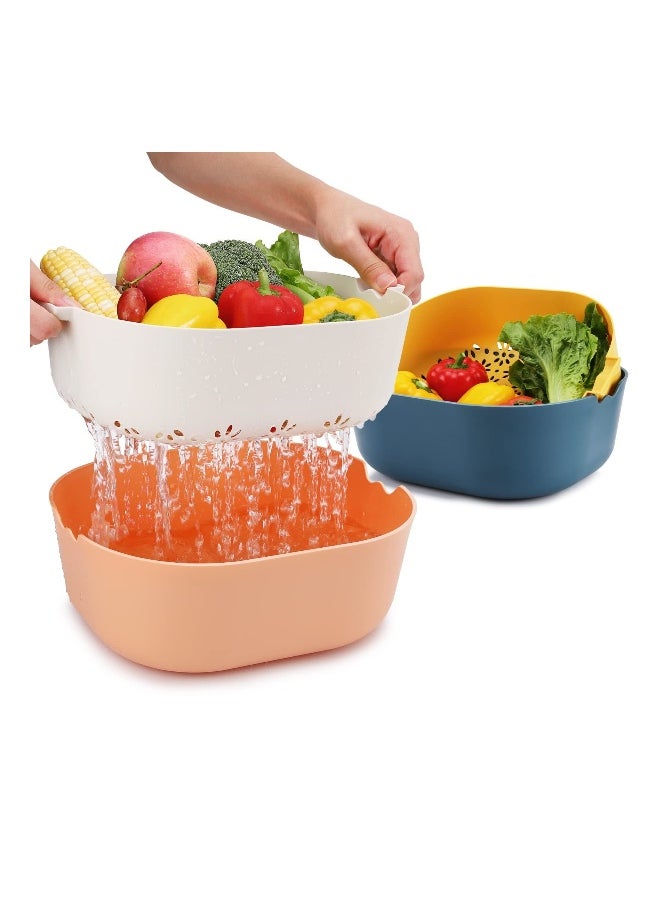 2 Packs Strainers and Colanders Bowl Set Sturdy Kitchen Sink Strainer for Fruit Vegetable Wash Noodle Pasta BPA Free Dishwasher Safe Orange White Blue Yellow 5.5 Quart