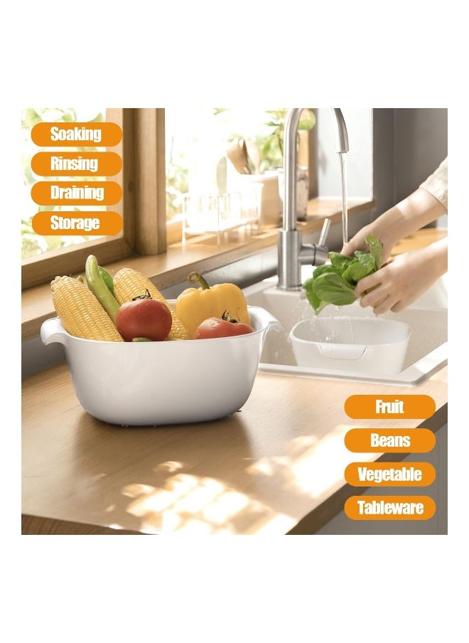 Large and Small Kitchen Colander Set Fruits Vegetables Washing Bowl 2 in 1 Double Layered Plastic Food Strainer Basket for Spaghetti Berry Salads Pasta BPA Free