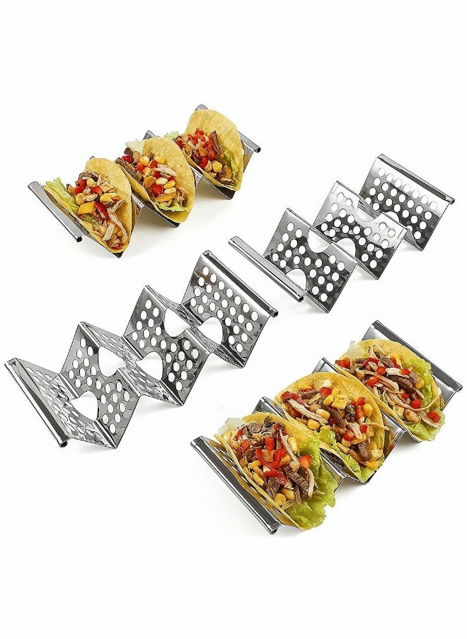 Taco Holders 4 Pack Food Grade Taco Plate Stainless Steel Tacos Holder Plate for Party Stackable Food Trays Racks Hold Soft and Hard Shell Tacos Spring Roll