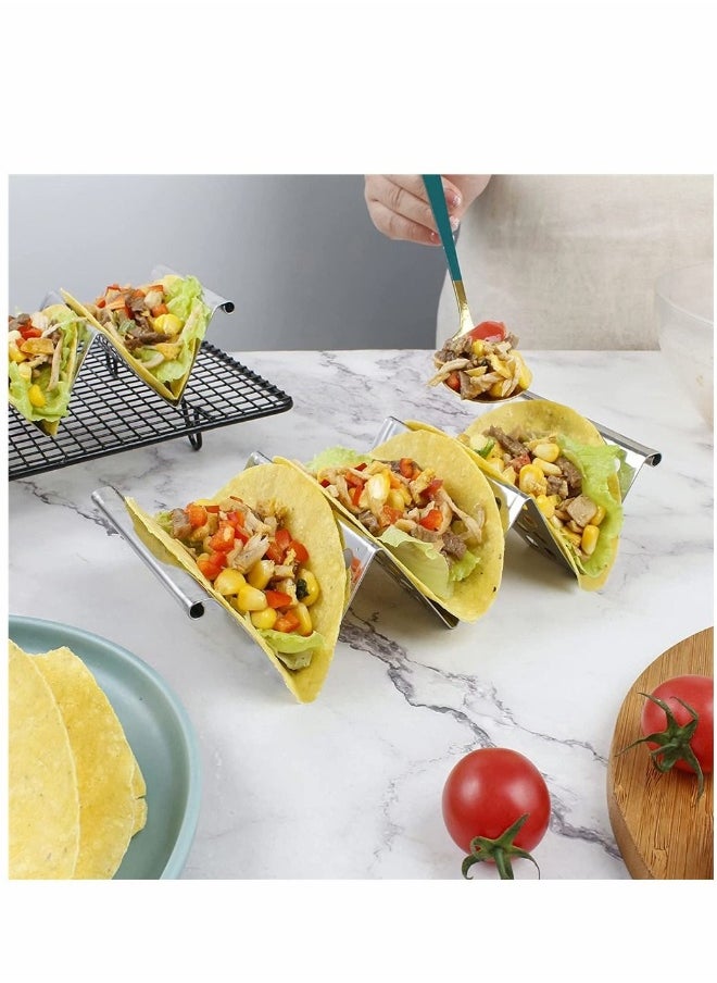 Taco Holders 4 Pack Food Grade Taco Plate Stainless Steel Tacos Holder Plate for Party Stackable Food Trays Racks Hold Soft and Hard Shell Tacos Spring Roll