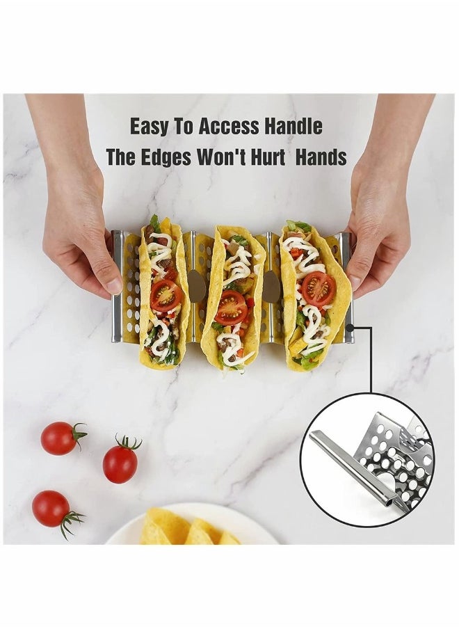 Taco Holders 4 Pack Food Grade Taco Plate Stainless Steel Tacos Holder Plate for Party Stackable Food Trays Racks Hold Soft and Hard Shell Tacos Spring Roll