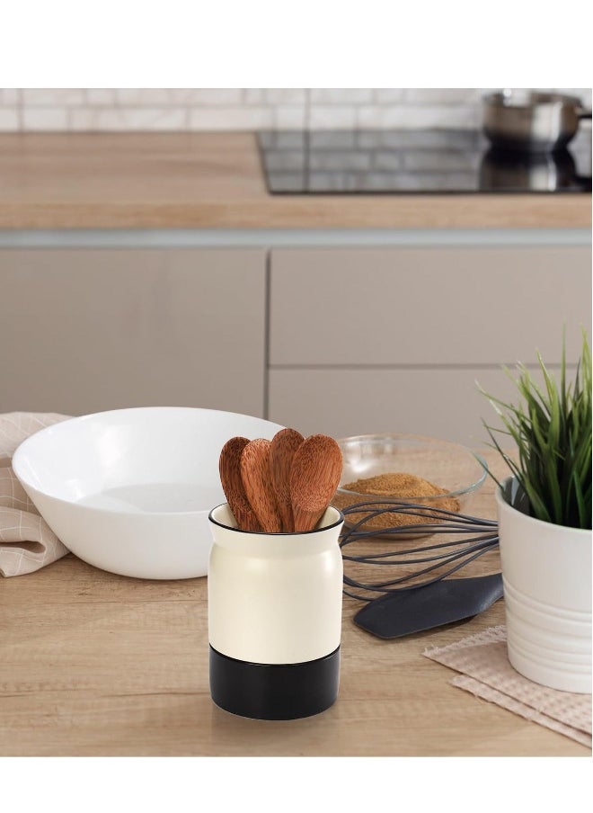 Ceramic Tableware Barrel Ceramic Kitchen Utensil Holder with Drain Hole 5.7 x 3.9 inches  Utinsle Holders Home Accessories Countertop Cutlery Organizer for Spoons Forks and More