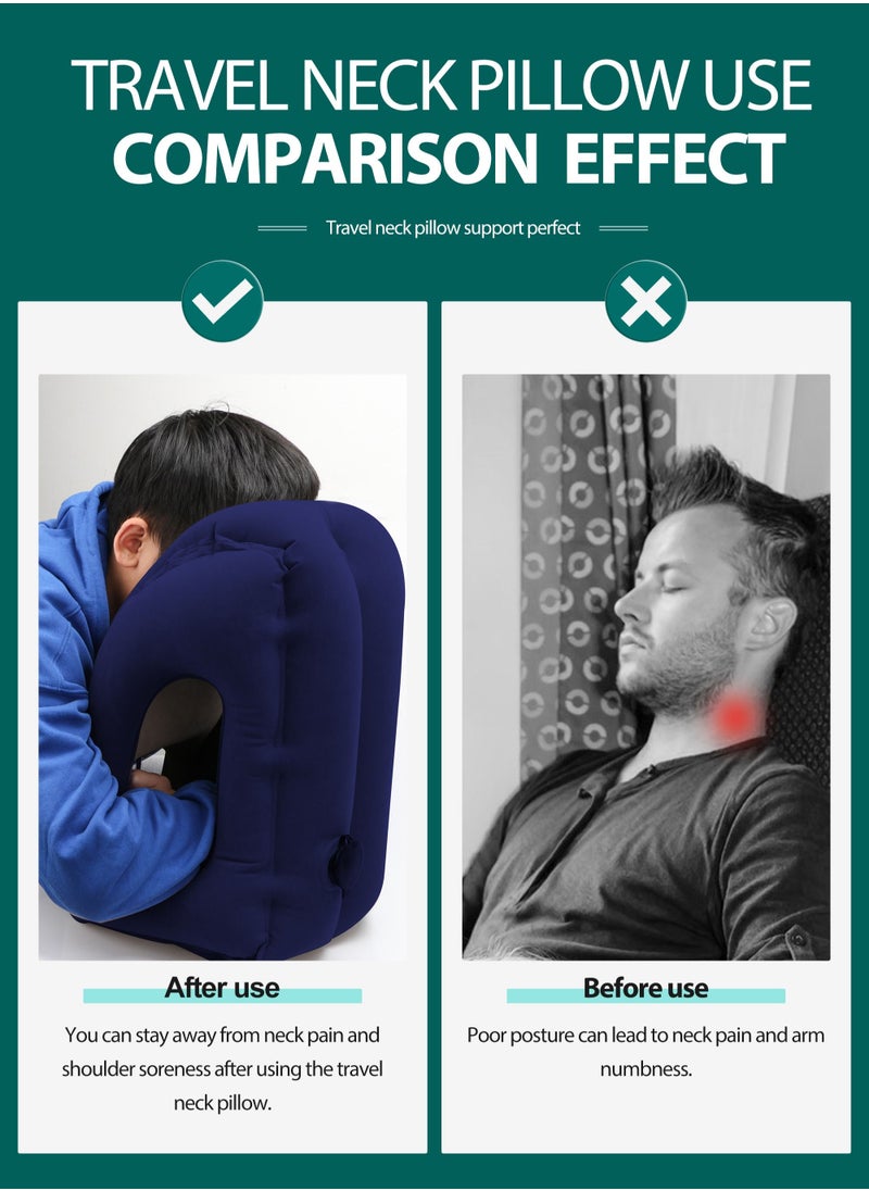 Inflatable Travel Air Pillow for Sleeping to Avoid Neck and Shoulder Pain, Comfortably Support Head and Lumbar, Used for Airplane, Car, Bus and Office (Blue)