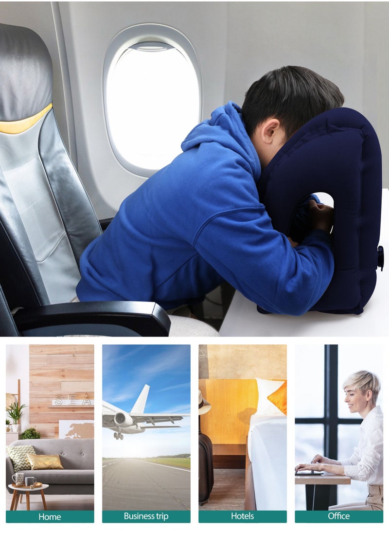 Inflatable Travel Air Pillow for Sleeping to Avoid Neck and Shoulder Pain, Comfortably Support Head and Lumbar, Used for Airplane, Car, Bus and Office (Blue)