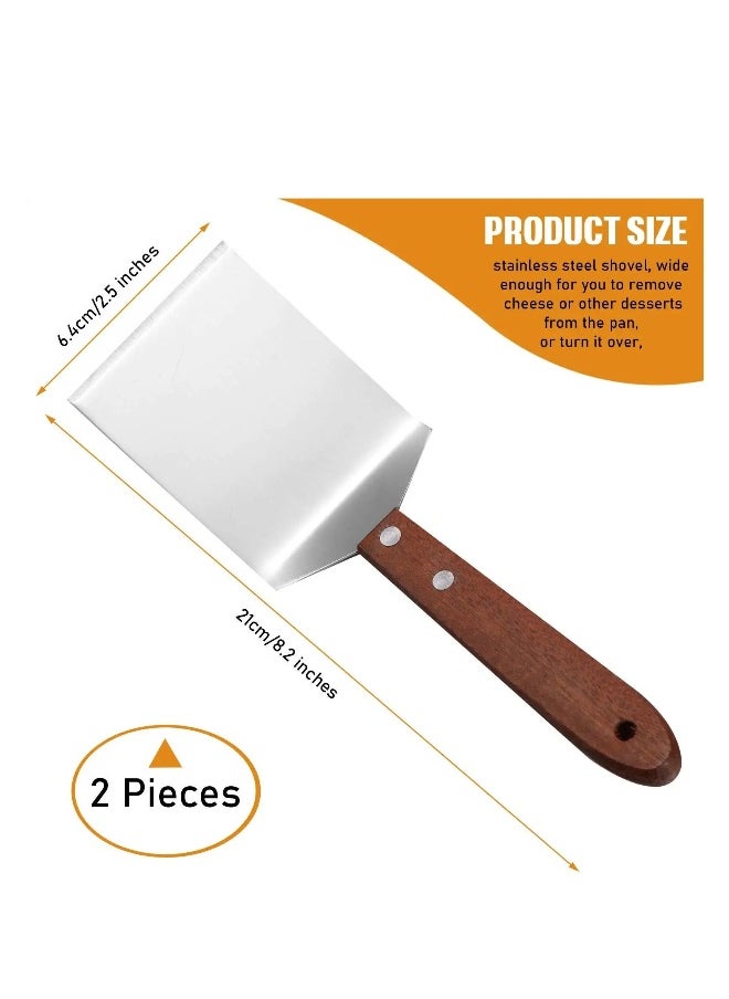 2 Pieces Cookie/Brownie Spatula, Metal Stainless Steel Spatula with Wooden Handle Heavy Duty Spatula for Kitchen Cooking Chef Baking Scraper Turner, 2.5 x 8.2 Inch