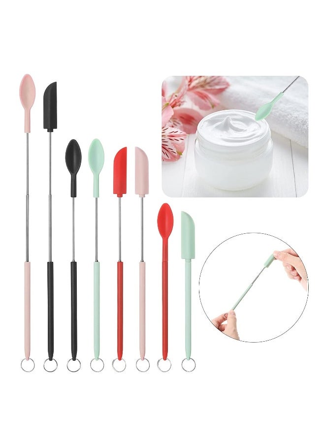 8 Pcs Mini Silicone Spatula Set Adjustable Makeup Spatula Reusable Small Scooper and Spoon Cosmetic Spatula Tiny Spatula for Kitchen Bottle Beauty Jar Cosmetics, 4 Colors