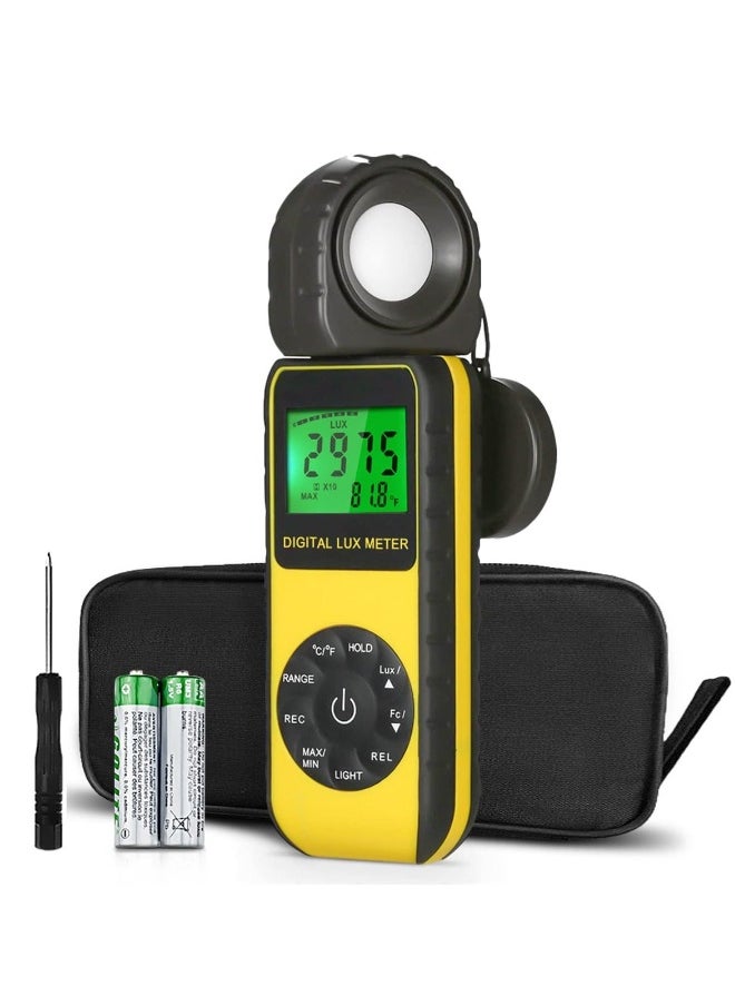 Handheld Digital Illuminance Light Meter, Measure Range Up to 400,000Lux (0.01~40,000 FC), 270º Rotated Sensor, Backlight, for Foot Candles, Plants, LED Lights