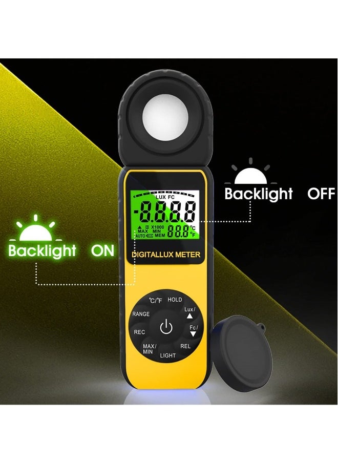 Handheld Digital Illuminance Light Meter, Measure Range Up to 400,000Lux (0.01~40,000 FC), 270º Rotated Sensor, Backlight, for Foot Candles, Plants, LED Lights