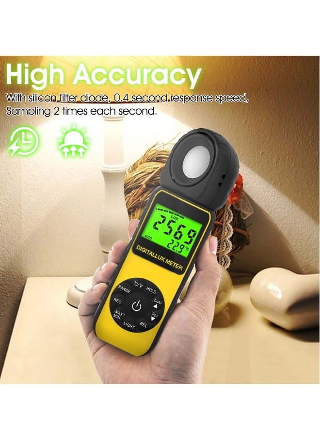 Handheld Digital Illuminance Light Meter, Measure Range Up to 400,000Lux (0.01~40,000 FC), 270º Rotated Sensor, Backlight, for Foot Candles, Plants, LED Lights