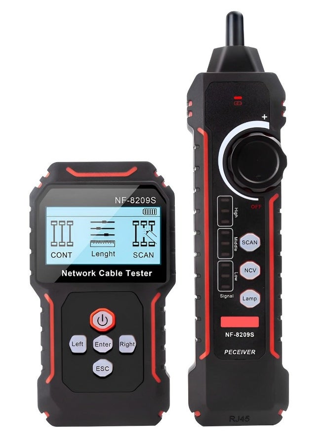 Network Cable Tester, Handheld Portable Cable Tester with Display, Multifunctional Cable Length Tester for The CAT5, CAT6, LAN Cable Finder and POE Tester (NF-8209S)