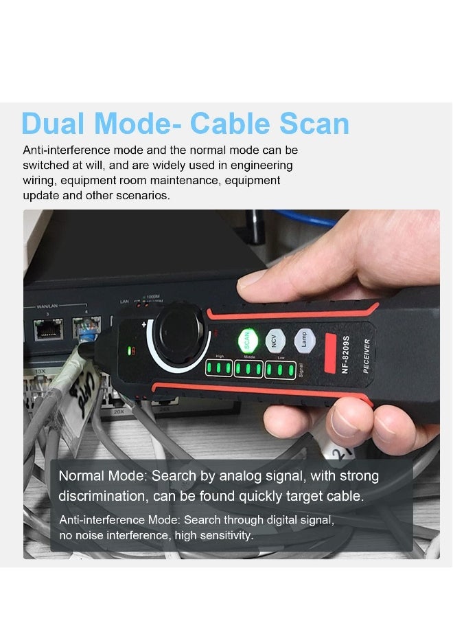 Network Cable Tester, Handheld Portable Cable Tester with Display, Multifunctional Cable Length Tester for The CAT5, CAT6, LAN Cable Finder and POE Tester (NF-8209S)