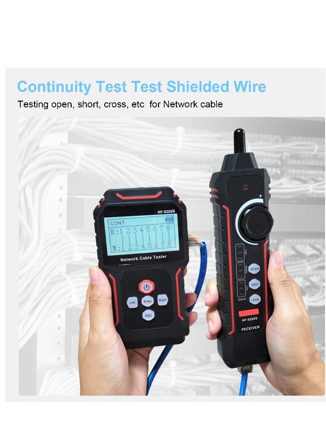 Network Cable Tester, Handheld Portable Cable Tester with Display, Multifunctional Cable Length Tester for The CAT5, CAT6, LAN Cable Finder and POE Tester (NF-8209S)