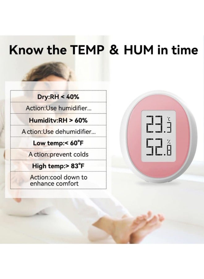 Indoor Thermometer Hygrometer, Digital Thermometer and Humidity Gauge E Ink Screen Room Weather with Hang Magnetic Suction and Bracket, Slim Clear Display Pink