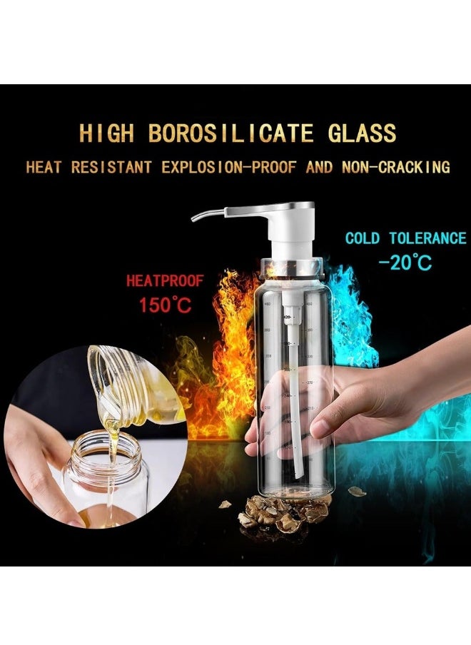 Sauce Pump Dispenser 3Pack 17 oz Glass Bottle with Stainless Steel Pumps Leak-Proof Food Grade Pumps Dispenser for Honey Syrups Oil Condiments Salad Dressings and More
