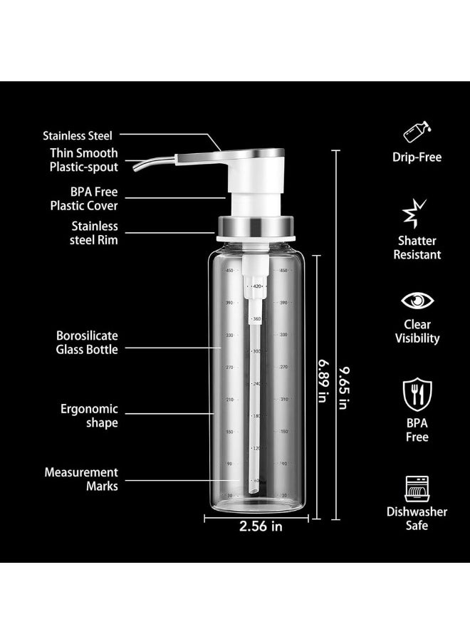 Sauce Pump Dispenser 3Pack 17 oz Glass Bottle with Stainless Steel Pumps Leak-Proof Food Grade Pumps Dispenser for Honey Syrups Oil Condiments Salad Dressings and More