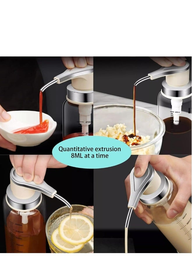 Sauce Pump Dispenser 3Pack 17 oz Glass Bottle with Stainless Steel Pumps Leak-Proof Food Grade Pumps Dispenser for Honey Syrups Oil Condiments Salad Dressings and More