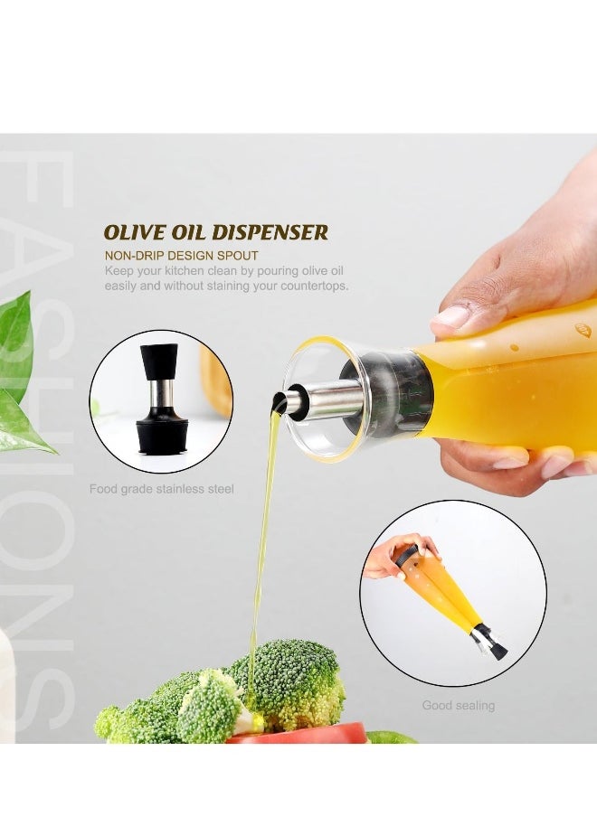 Olive Oil Dispenser Bottle for Kitchen Glass Oil and Vinegar Dispenser Bottle No drip Cooking Oil Cruet Shatterproof and Leakproof for Kitchen and BBQ 500ML