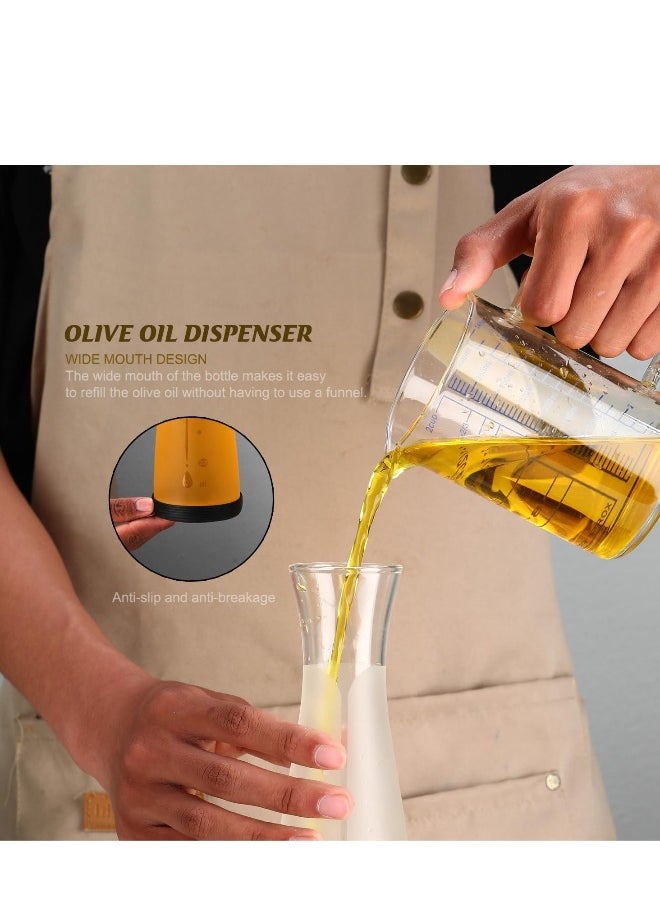 Olive Oil Dispenser Bottle for Kitchen Glass Oil and Vinegar Dispenser Bottle No drip Cooking Oil Cruet Shatterproof and Leakproof for Kitchen and BBQ 500ML