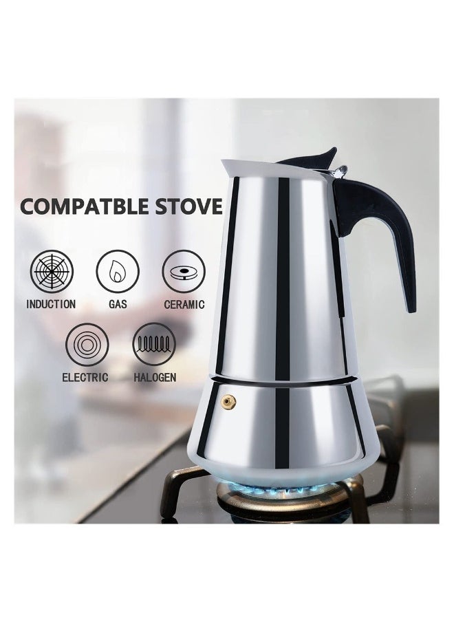 Stovetop Espresso Maker, 6Cup/300ml Stainless Steel Classic Moka Coffee Pot with Coffee Percolator Design, Italian Coffee Maker, Suitable for Induction Cookers